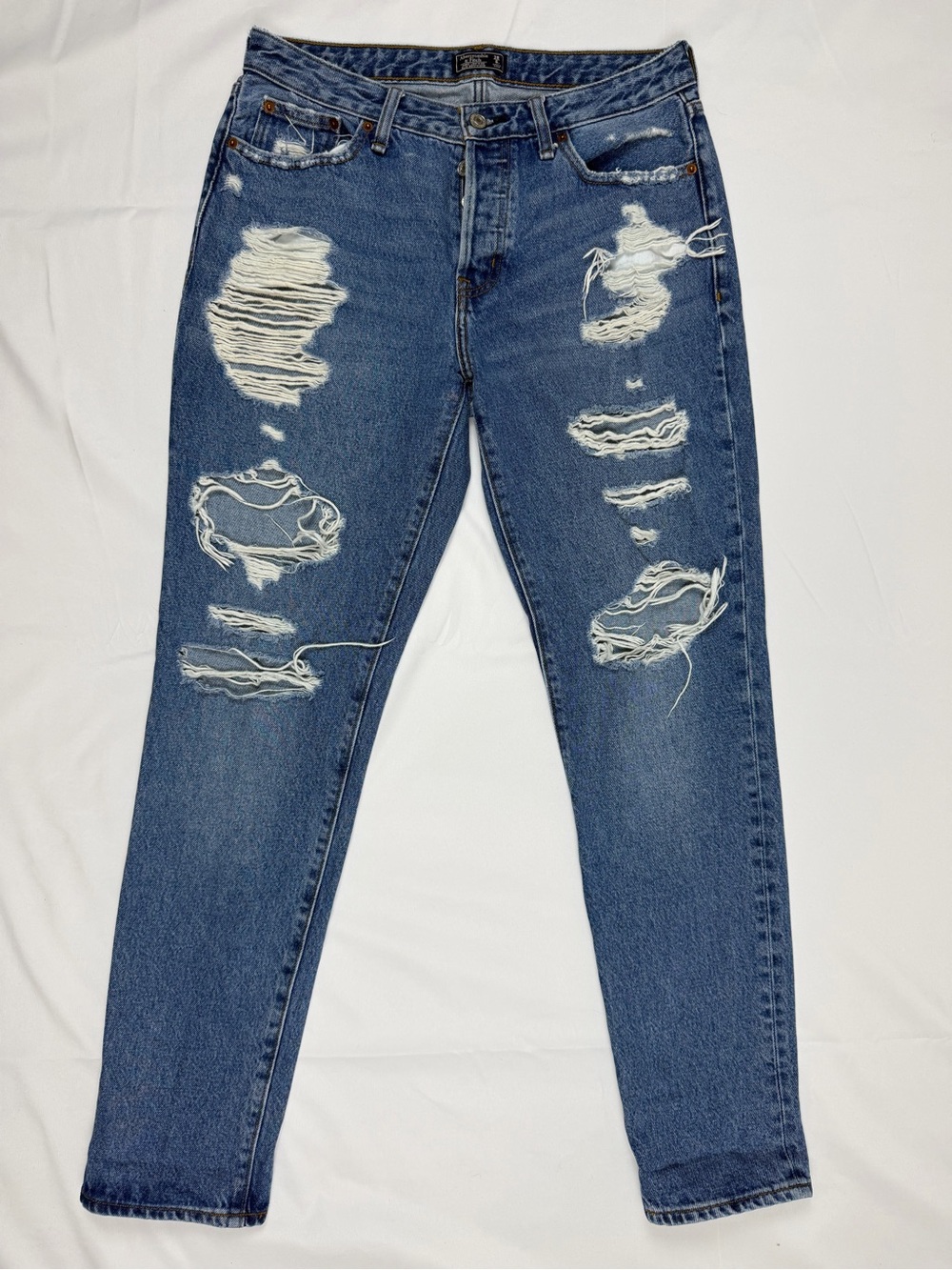 Abercrombie Fitch Ames Jeans 28L Low Rise Slim Boyfriend Distressed Ripped Denim